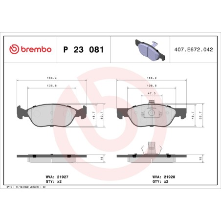 Brake Pad Set, disc brake BREMBO P23081