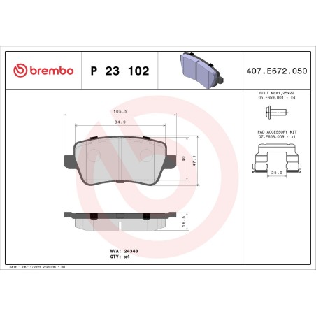 Brake Pad Set, disc brake BREMBO P23102