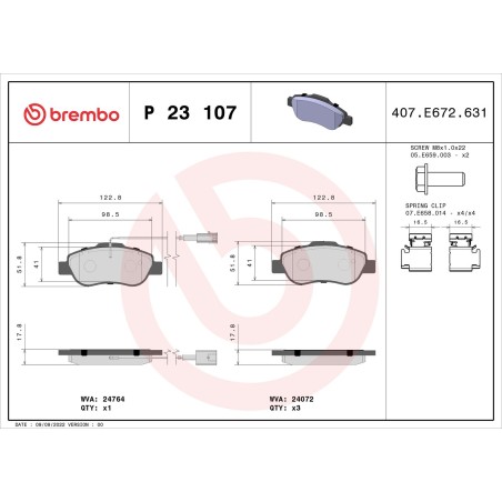 Brake Pad Set, disc brake BREMBO P23107