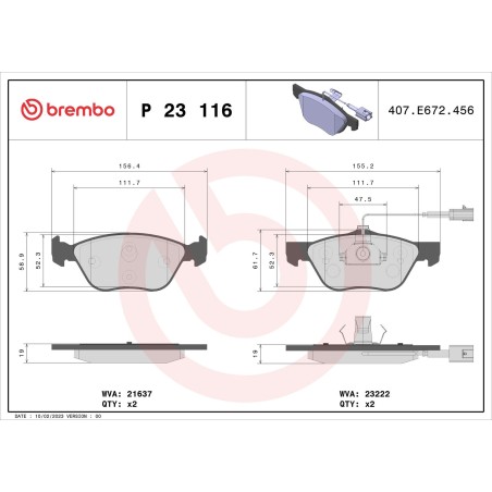 Brake Pad Set, disc brake BREMBO P23116