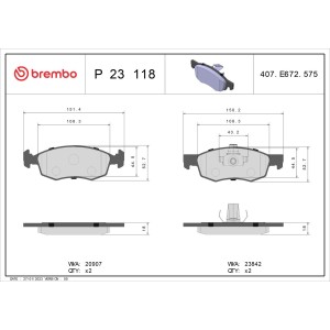 Brake Pad Set, disc brake BREMBO P23118