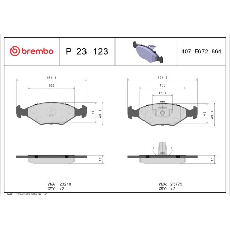 Brake Pad Set, disc brake BREMBO P23123