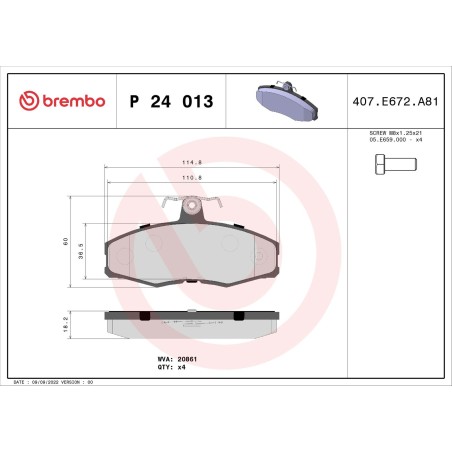 Brake Pad Set, disc brake BREMBO P24013