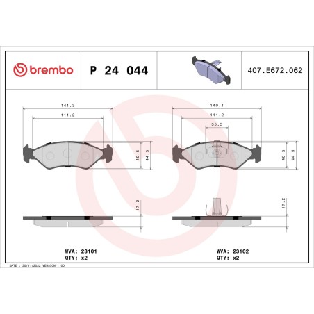 Σετ τακάκια, δισκόφρενα BREMBO P24044