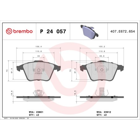 Brake Pad Set, disc brake BREMBO P24057