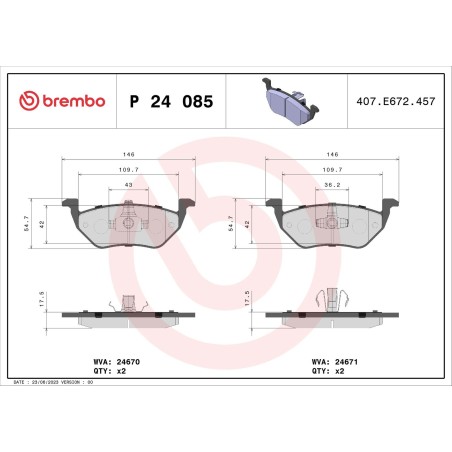 Σετ τακάκια, δισκόφρενα BREMBO P24085