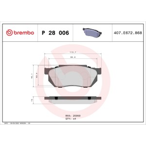 Brake Pad Set, disc brake BREMBO P28006