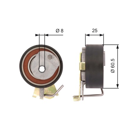 Tensioner Pulley, timing belt GATES T43023