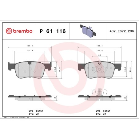 Σετ τακάκια, δισκόφρενα BREMBO P61116