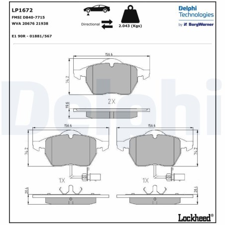 Brake Pad Set, disc brake DELPHI LP1672