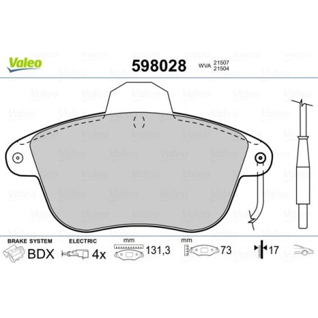 Brake Pad Set, disc brake VALEO 598028