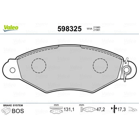 Brake Pad Set, disc brake VALEO 598325