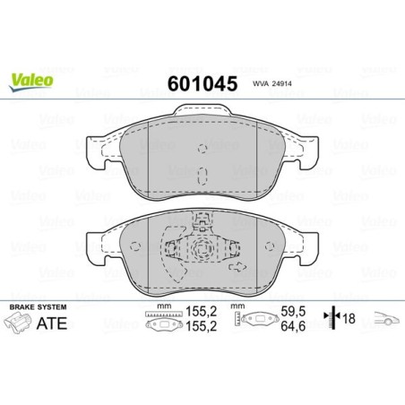 Σετ τακάκια, δισκόφρενα VALEO 601045