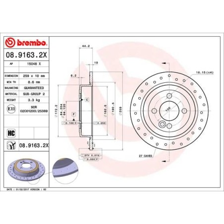 Δισκόπλακα BREMBO 08.9163.2X