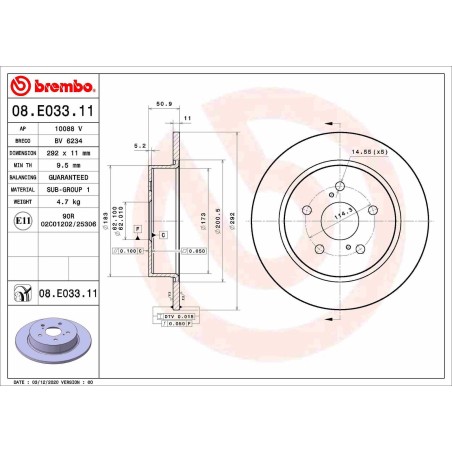 Δισκόπλακα BREMBO 08.E033.11