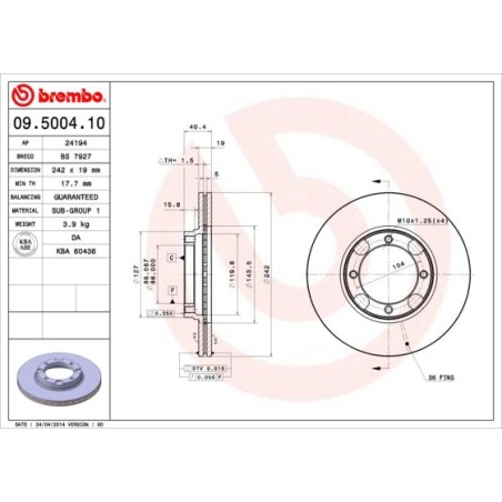 Δισκόπλακα BREMBO 09.5004.10