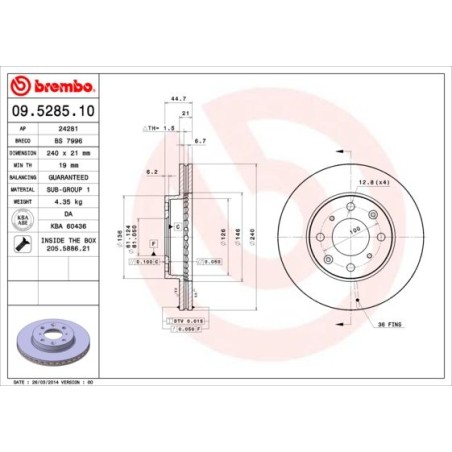 Δισκόπλακα BREMBO 09.5285.10