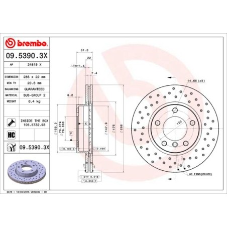 Δισκόπλακα BREMBO 09.5390.3X