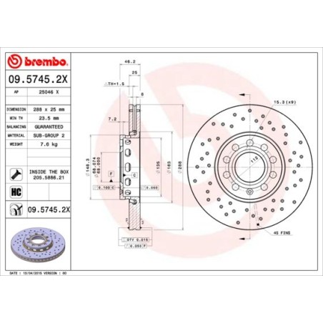 Brake Disc BREMBO 09.5745.2X