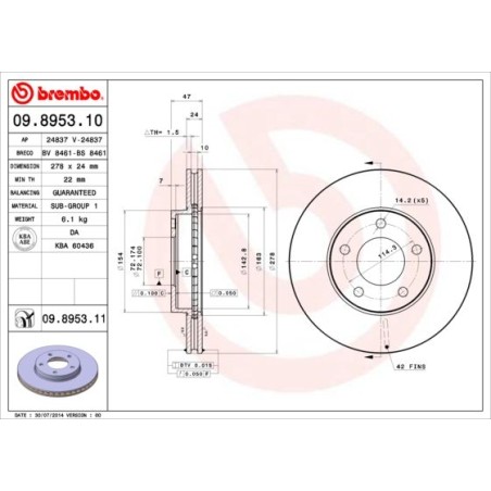 Brake Disc BREMBO 09.8953.10