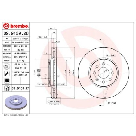 Δισκόπλακα BREMBO 09.9159.21