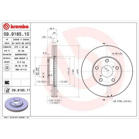 Δισκόπλακα BREMBO 09.9185.11