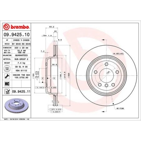 Brake Disc BREMBO 09.9425.11