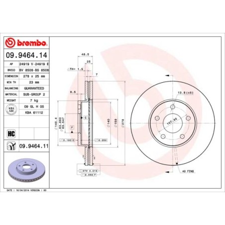 Δισκόπλακα BREMBO 09.9464.14