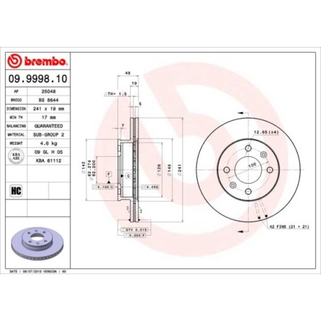 Brake Disc BREMBO 09.9998.10