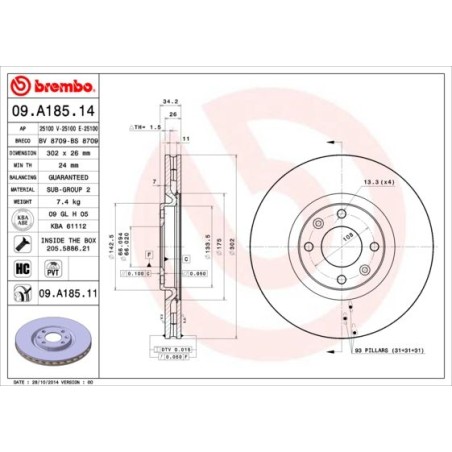 Δισκόπλακα BREMBO 09.A185.11