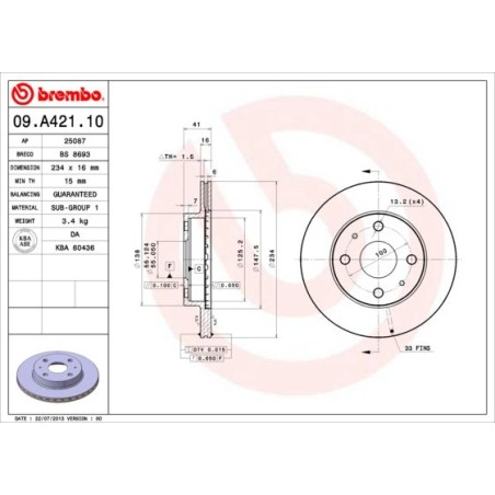 Brake Disc BREMBO 09.A421.10