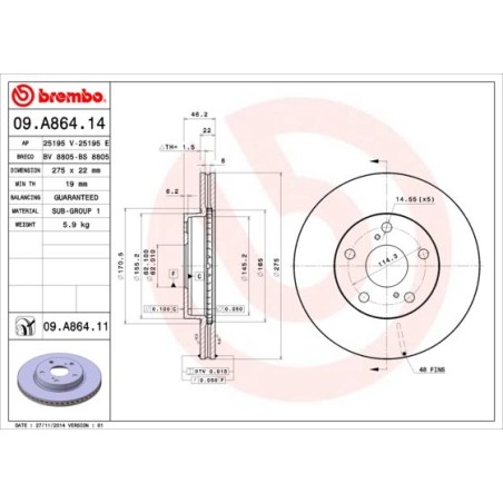 Brake Disc BREMBO 09.A864.11