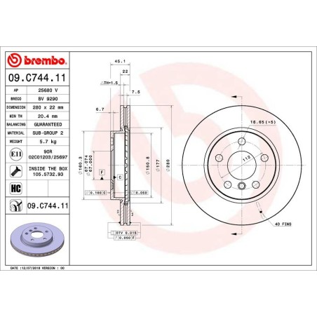 Δισκόπλακα BREMBO 09.C744.11