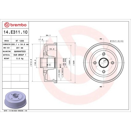 Ταμπούρο BREMBO 14.E311.10